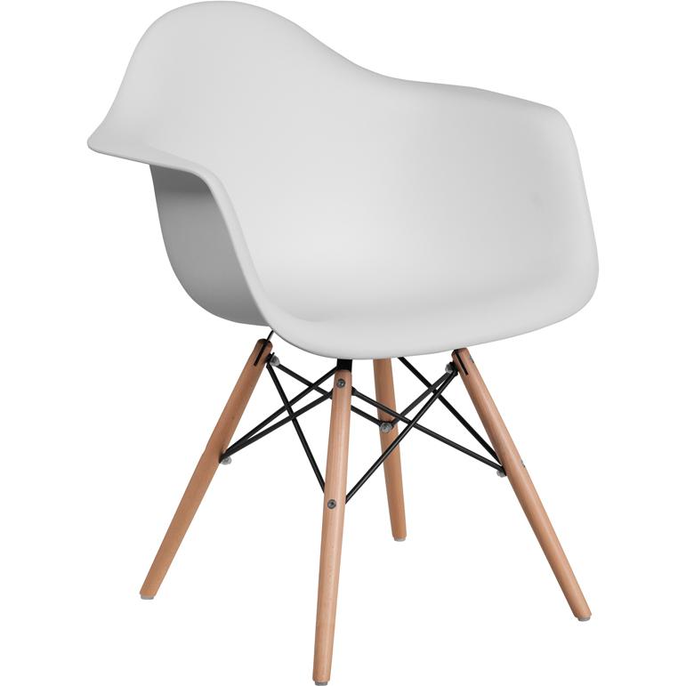 Alonza Series White Plastic Chair with Wooden Legs