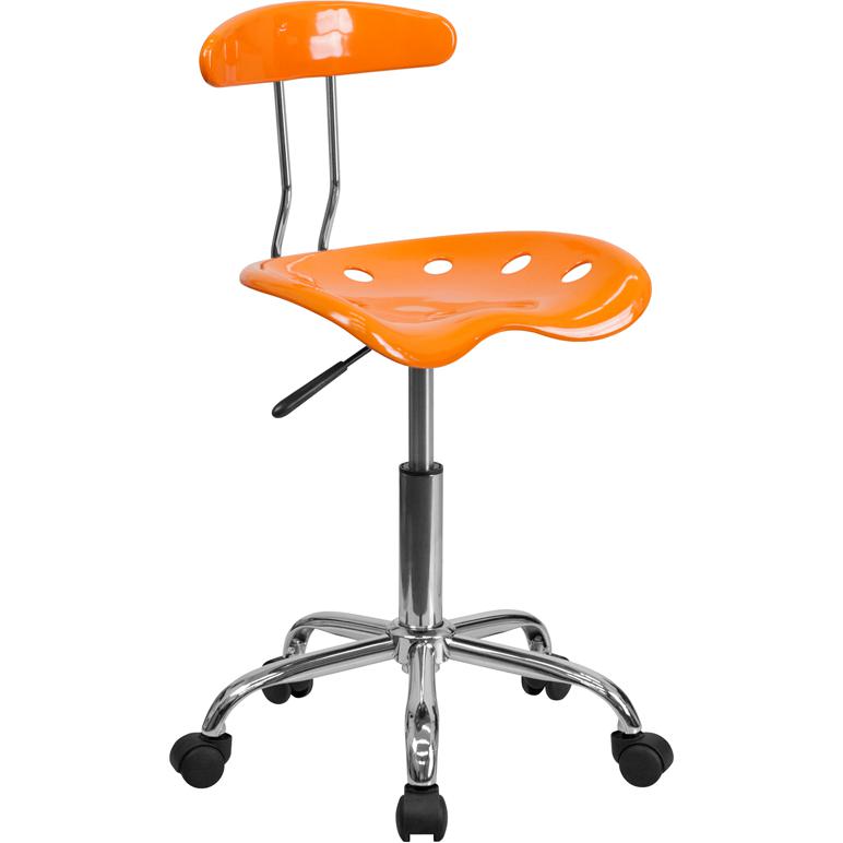 Vibrant Orange and Chrome Swivel Task Office Chair with Tractor Seat