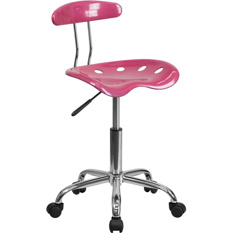 Vibrant Pink and Chrome Swivel Task Office Chair with Tractor Seat