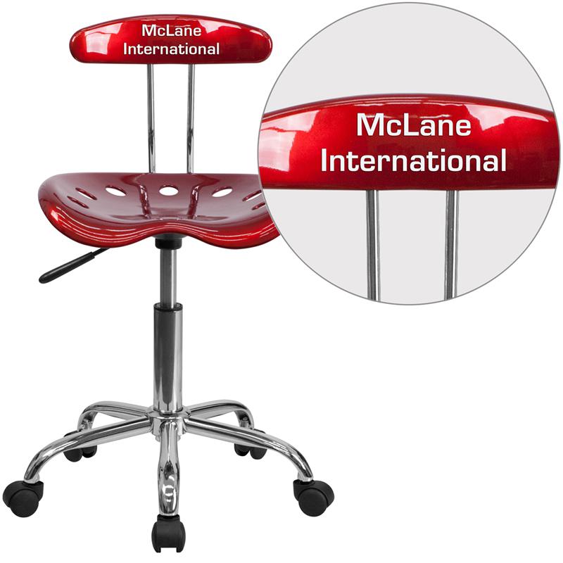 Personalized Vibrant Wine Red and Chrome Swivel Task Office Chair with Tractor Seat