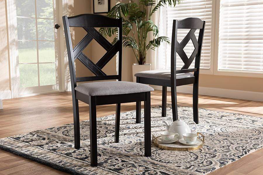 Ruth Modern and Contemporary Grey Fabric Upholstered and Espresso Brown Finished Dining Chair Set of 2