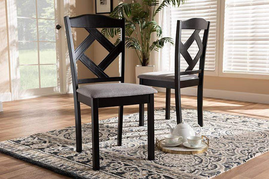 Ruth Modern and Contemporary Grey Fabric Upholstered and Espresso Brown Finished Dining Chair Set of 2