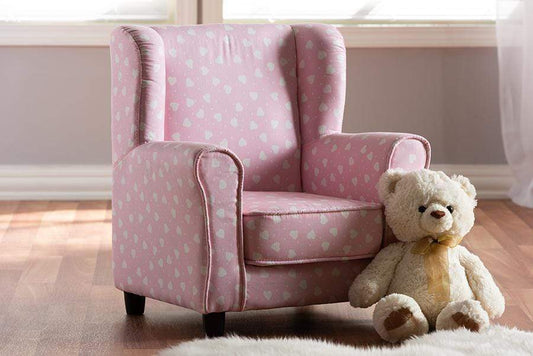 Selina Modern and Contemporary Pink and White Heart Patterned Fabric Upholstered Kids Armchair